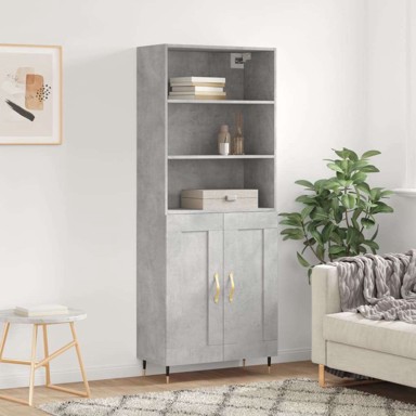Visoka komoda siva betona 69 5x34x180 cm od konstruiranog drva, drvena vrata