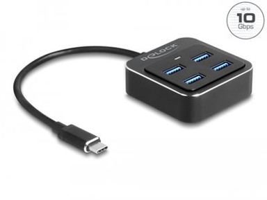 DELOCK USB hub 64191, USB-C, 4x USB-A, crni
