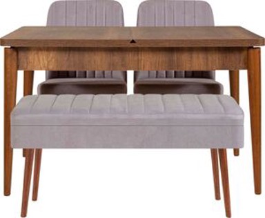 Set stola i stolica (4 komada), Vina 0701 - 3 - Walnut, Grey