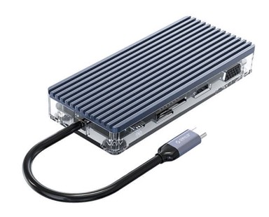 ORICO Docking stanica WB-11P, USB-C, 3x USB-A 3.0, 1x USB-A 2.0, 1x USB-C, 1x ethernet, 1x SD, 1x VGA, 1x audio, sivi 