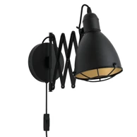 Zidna lampa Cannington, 1×E27, na razvlačenje, crno i zlatna