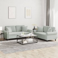 2-dijelni set sofa s jastucima svjetlosivi baršunasti