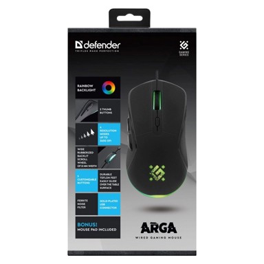 DEFENDER Gaming optički miš GM-049 Arga 3600 DPI 6 tipki, crni