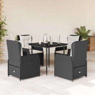 Vrtna garnitura, 5-dijelni set s jastucima od poliratana, 80 x 80 x 74 cm, crna