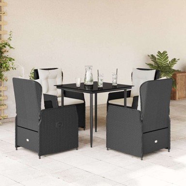 Vrtna garnitura, 5-dijelni set s jastucima od poliratana, 80 x 80 x 74 cm, crna