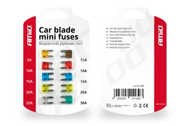 AMIO Set Mini auto osigurača, MIX, blister 10 kom, višebojni