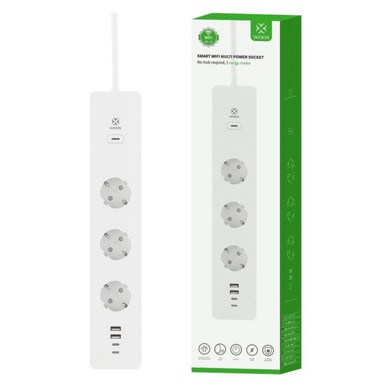 WOOX Pametni produžni kabel R6132, 3 x Schucko, 2 x USB2.0, 2 x USB-C