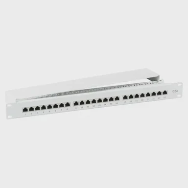 Patch panel 19″ 1U, 24x RJ45 Cat5e STP, siva