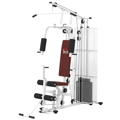 Multifunkcionalna fitness stanica s lat pulldownom, leptirom i utezima 45 kg, 150 x 110 x 210 cm, do 120 kg, bijela