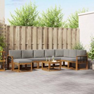 Set vanjskih sofa, 9 kom, s jastucima, prirodna i svijetlo siva