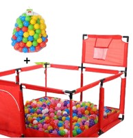 TAVALAX Veliki sklopivi dječji vrtić s košem za košarku + loptice, 100 kom, crveni