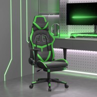 Masažna gaming stolica s tabureom crno-zelena od umjetne kože
