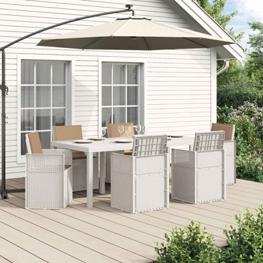 Vrtni set za objed s jastukom, 7 kom, PP, bijela i sivosmeđa