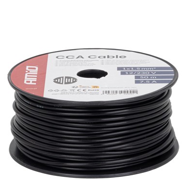 AMIO Jednožilni CCA kabel, 1x1,5 mm², 50 m, 7,5 A, 12/230 V, model 04455