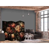 Paravan Veličanstveni tulipani, Buket crvenih i bijelih cvjetova na crnoj pozadini, 225 x 172 cm