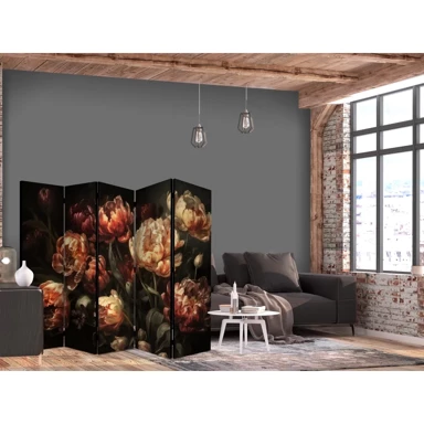 Paravan Veličanstveni tulipani, Buket crvenih i bijelih cvjetova na crnoj pozadini, 225 x 172 cm