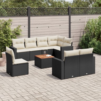 9-dijelni set vrtnih sofa s jastucima crni od poliratana