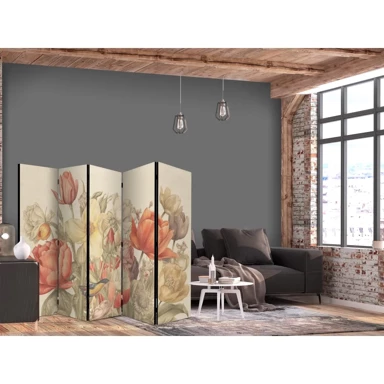 Paravan Buket tulipana, Šareno cvijeće na svijetloj pozadini, ilustracija, 225 x 172 cm