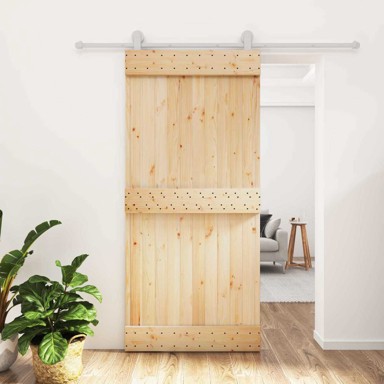 Klizna vrata 95x210 cm od masivne borovine, prirodna i bijela