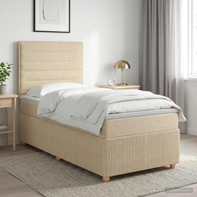 Boxspring krevet s madracem 100 x 200 cm, tkanina, krem