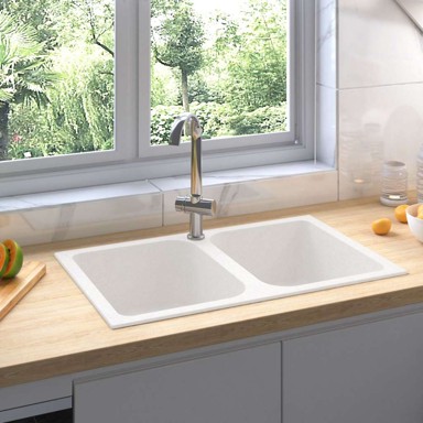 Kuhinjski lavabo – umivaonik, bijeli, 760x480x184 mm, granit