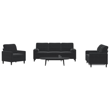 3-dijelni set sofa s jastucima crni baršunasti
