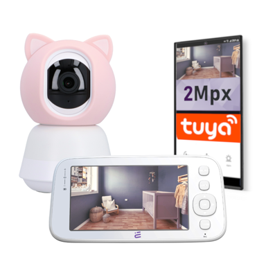 TUYA Monitor za bebe Baby Guard s rotirajućom WiFi kamerom i zaslonom Encore View, FHD, ružičasti