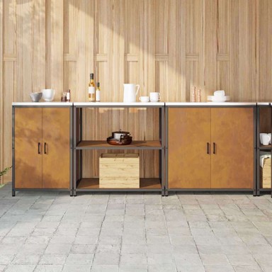 Kuhinjski set za pohranu s policom, 3 pcs, 240x50x92 cm, rđa