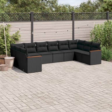 10-dijelni set vrtnih sofa s jastucima crni od poliratana