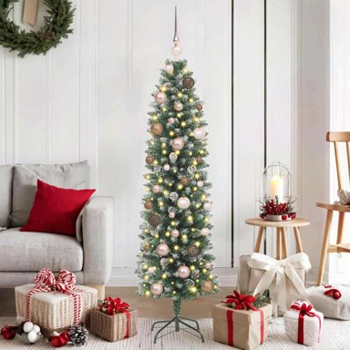 Božićno drvce umjetno usko S LED lampica zeleno, 150 cm,