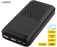 PLATINET Powerbank PMPB20OP18B, 20. 000 mAh, QC 3. 0, PD 3. 0, USB-A, USB-C, microUSB, crni