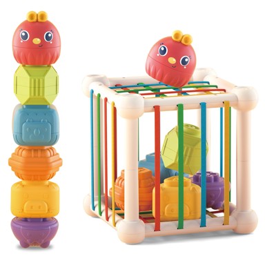 WOOPIE BABY Fleksibilna senzorna kocka za razvrstavanje za djecu, Životinje + zvečka, 7 kom.