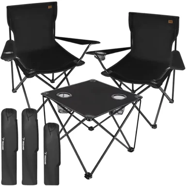 TRIZAND Set sklopivih kamping stolica i stola 2+1, crni