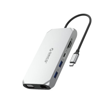 ORICO Docking stanica XCR, 12 u 1, USB-C, 3x USB-A 3.1, HDMI 4K@30Hz, VGA 1080p, PD 100 W, srebrna