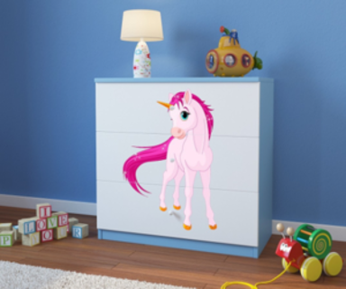 Dječja komoda Jednorog 2, plava, 80×80×41 cm