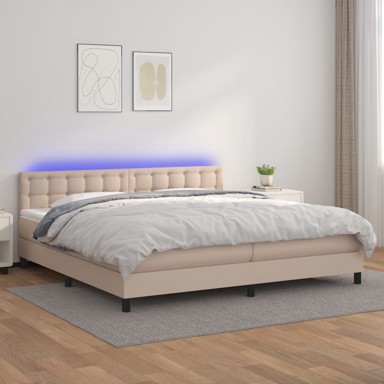 Krevet box spring madrac LED cappuccino 200x200cm umjetna koža