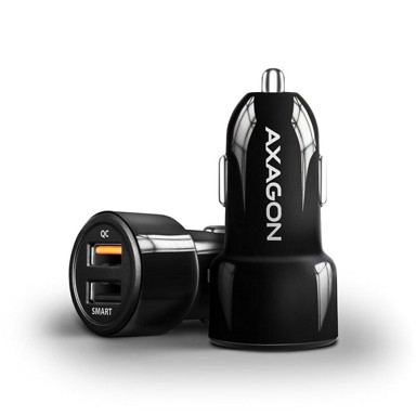 AXAGON Auto punjač PWC-QC5, 1x USB-A QC 3.0 + 1x USB-A SmartCharge, 31.5 W, CL utikač - crni