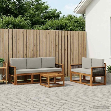 Set vanjskih sofa, 6 kom, 59 x 63 x 73 cm, čvrsto drvo akacije i poliester, prirodna i svjetlosiva