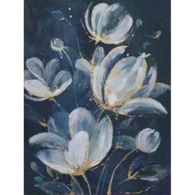 Slika na platnu, zlatno-bijelo cvijeće, 60x80 cm