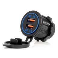 AMIO Modularni auto punjač, vodootporni, plavo LED osvjetljenje, 2x USB QC3.0, 12/24V
