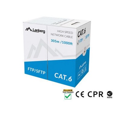 LANBERG Mrežni kabel, FTP, CAT6, 305 m, bakrena žica, sivi