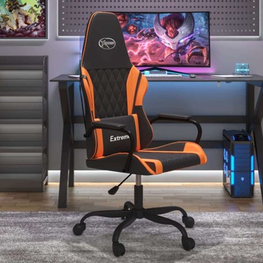Masažna gaming stolica, crno-narančasta, umjetna koža