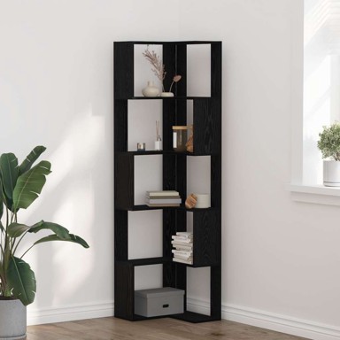 Polica, kutna, 5 nivoa, drvo 50x50x179 cm, crni orah