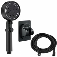APTEL Tuš ručica EKO, nehrđajući čelik, 5 funkcija, crna, crijevo 150 cm, nosač