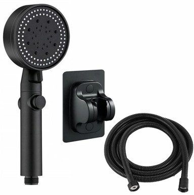 APTEL Tuš ručica EKO, nehrđajući čelik, 5 funkcija, crna, crijevo 150 cm, nosač
