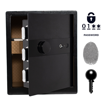 NIKCORP Kućni biometrijski sef, otisak prsta i šifra, dimenzije 45 × 38 × 32 cm, čelik, crna