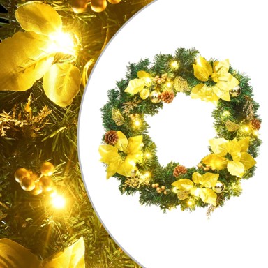 Božićni vijenac s LED svjetlima, 60 cm, PVC, zeleni