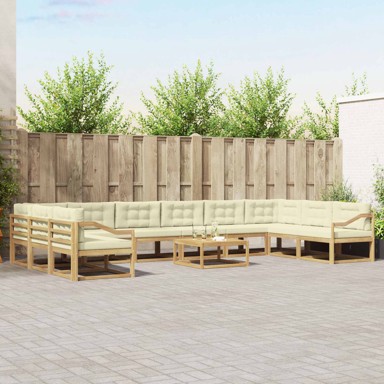 Set vanjskih sofa s jastukom, 11-dijelni, krem