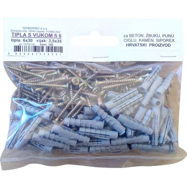 TEHNOPRO Plastična tipla s vijkom TVP6/1 100