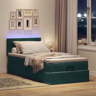 Otoman krevet s madracem i LED, 80 x 200 cm, tamnozeleni